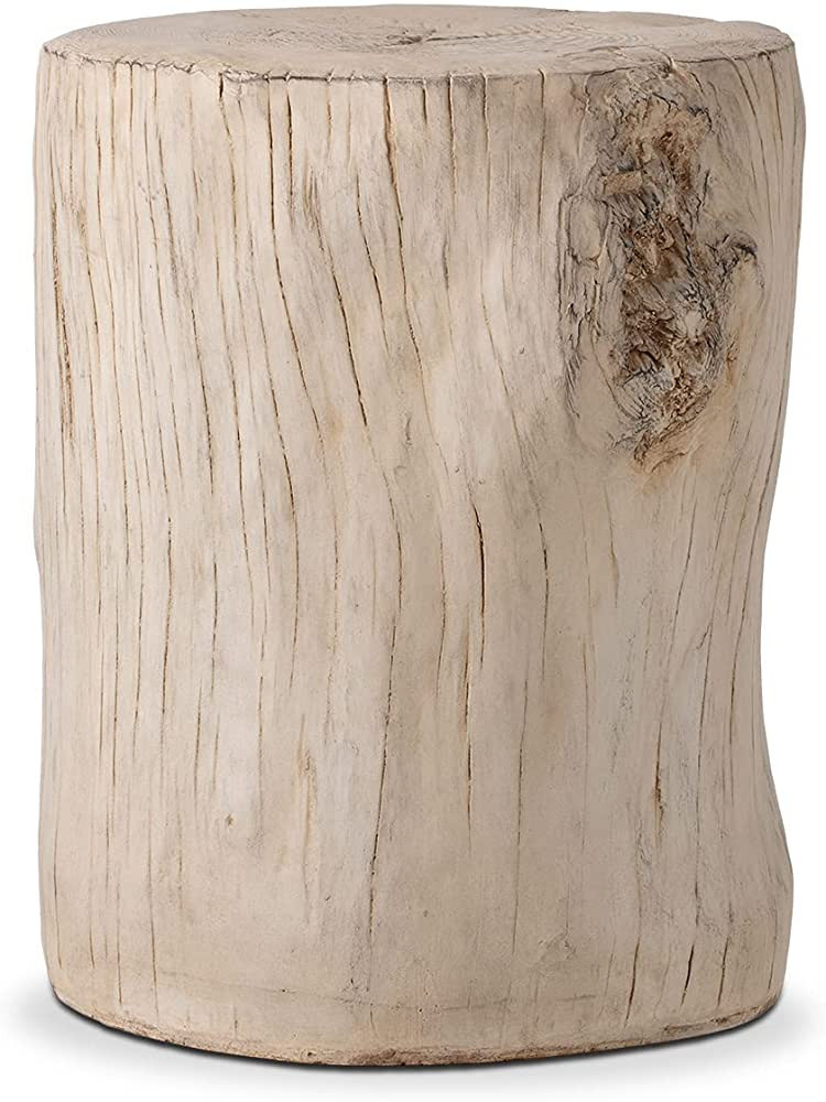 COSIEST Outdoor Antique Beige Side Table Faux Wood, Hand-Painted Wood Stump Stool, Ottomans, Plan... | Amazon (US)
