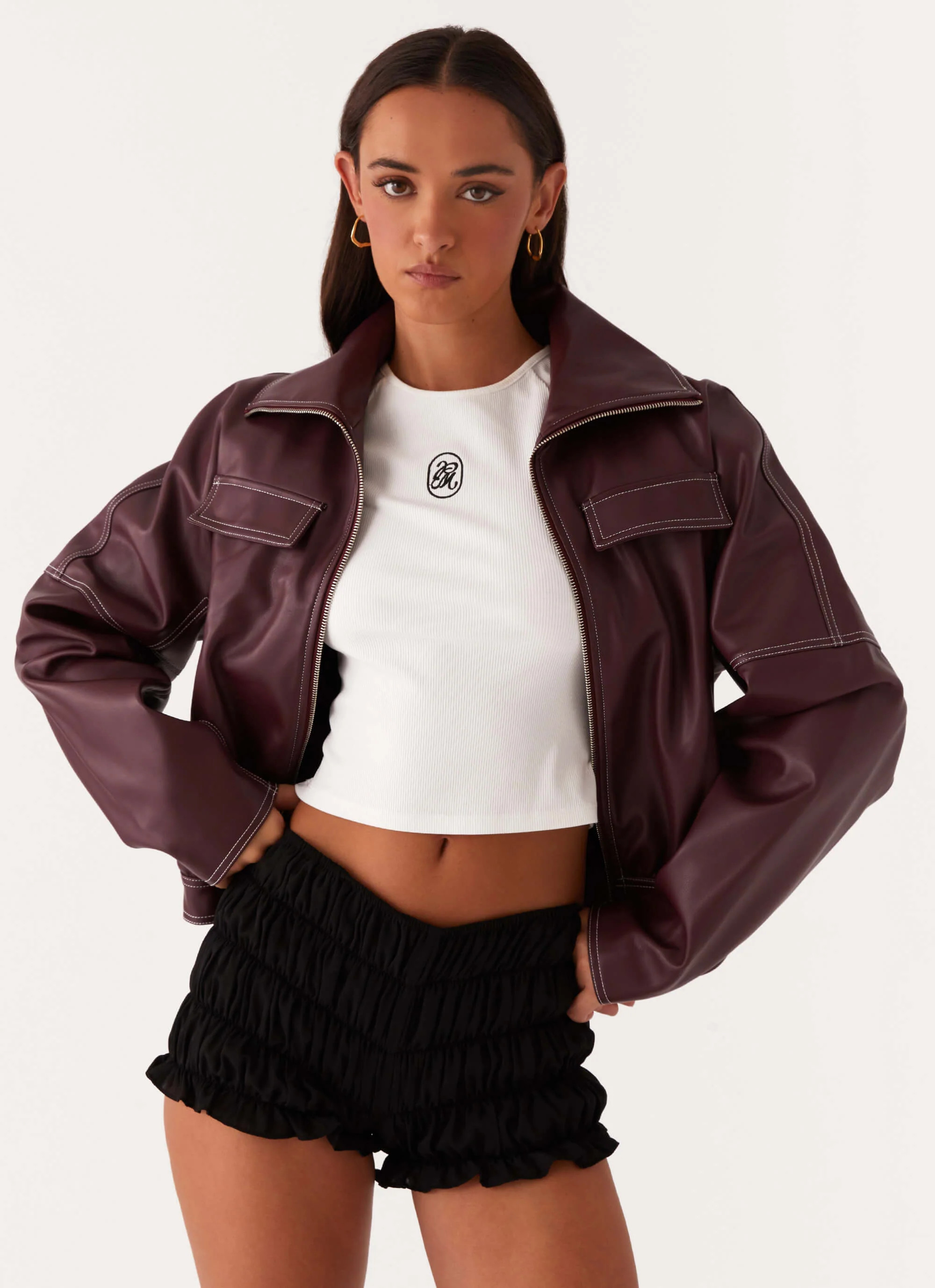 Meant To Be PU Boxy Jacket - Wine | Peppermayo (Global)