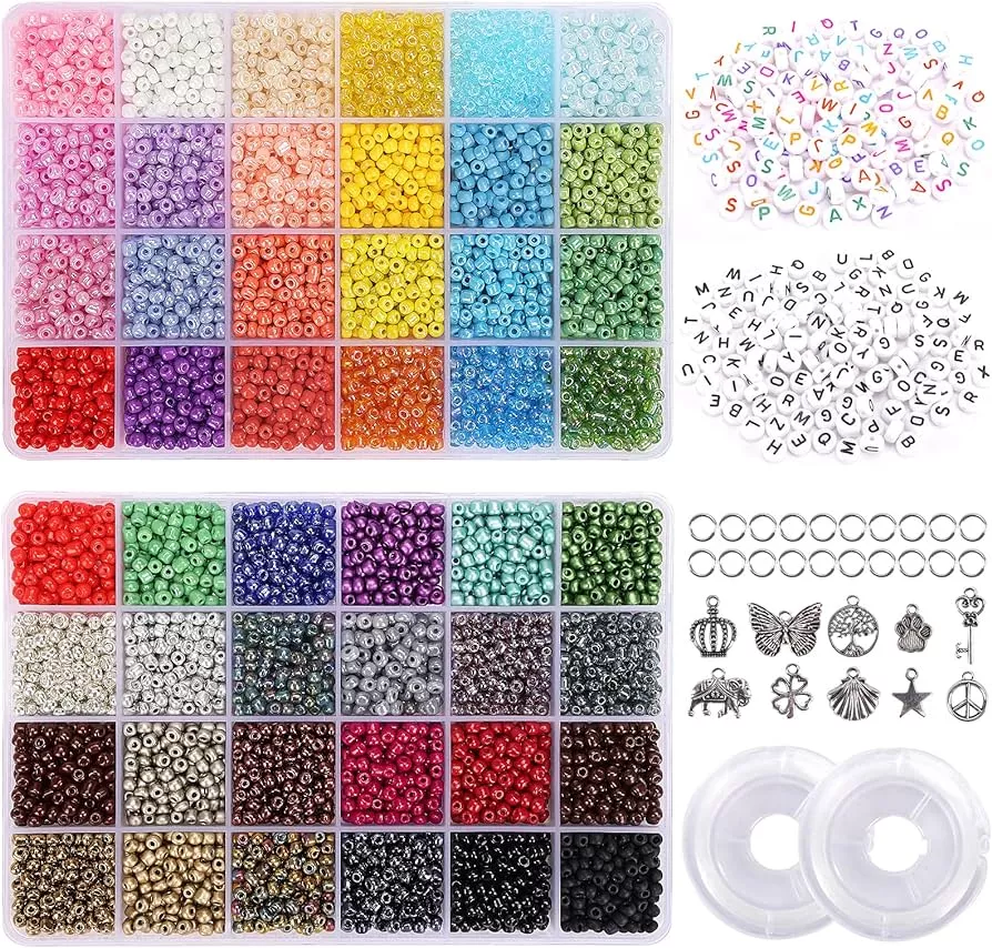 QUEFE 14400pcs 72 Colors, 3mm Glass Seed Beads for Bracelet Making Kit, Small  Beads for Jewelry Making with Letter Beads for Crafts Gifts