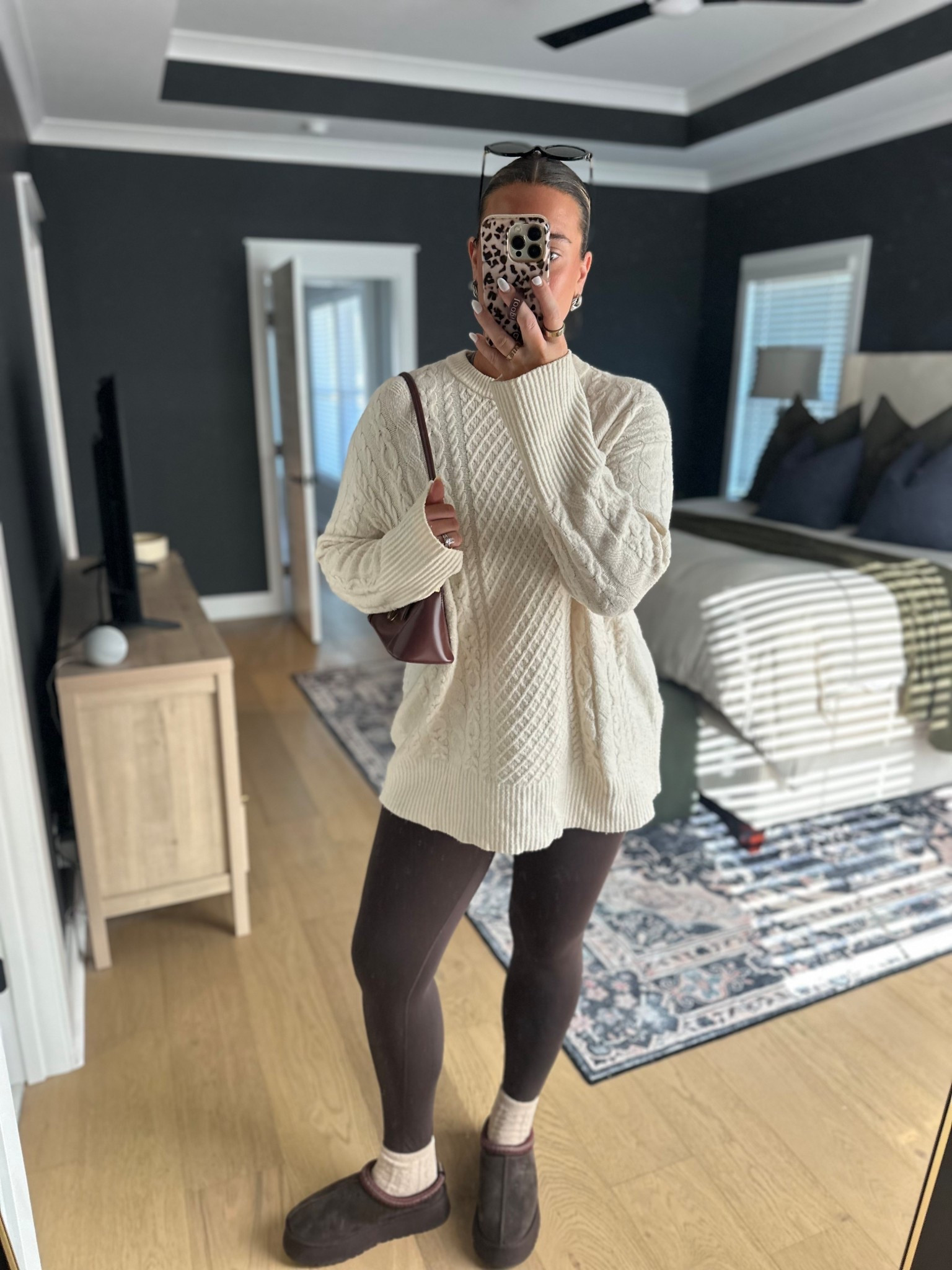 5’10” | size 8-10
Leggings: medium tall 
Uggs: 10 (sized up 1/2 a size) 
Linked a similar sweater to the one shown 

#LTKmomlife #LTKGiftGuide #LTKgrwm