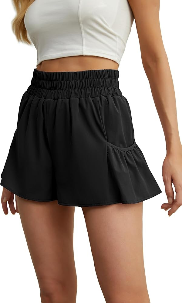 Flowy Athletic Shorts for Women High Waist Running Workout Skirt Gym Short Quick Dry with Pockets | Amazon (US)