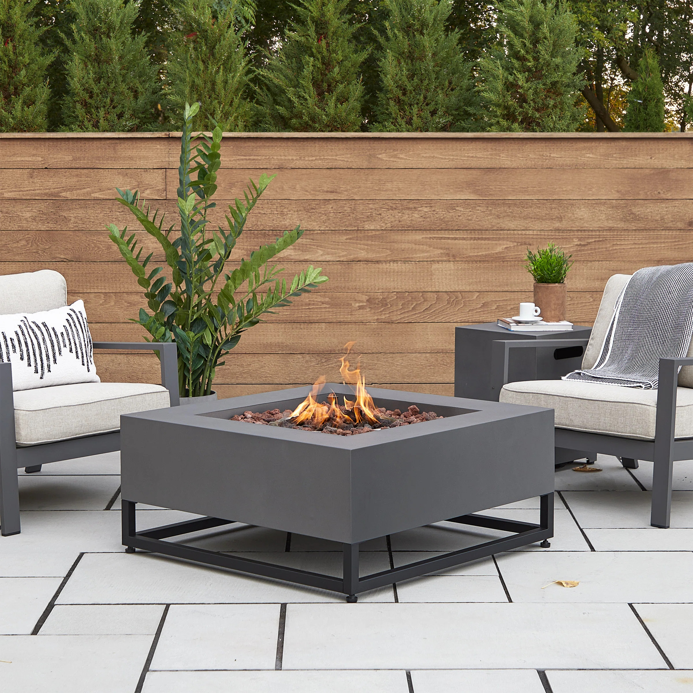 Blake 36" Square Steel Propane or Natural Gas Fire Pit Table with Lid by Real Flame | Wayfair North America