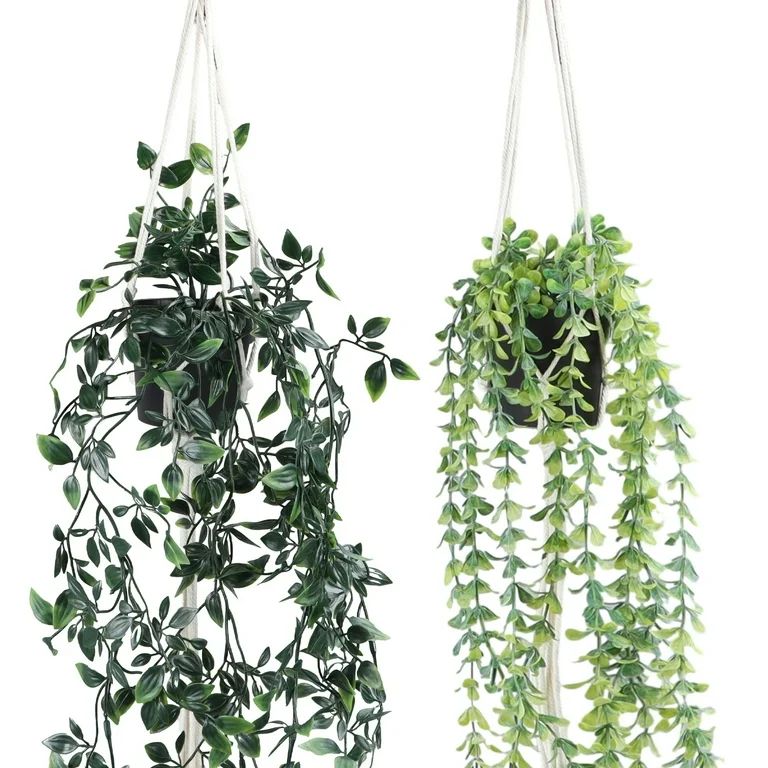 2 Different Fake Hanging Plants with Pot, Artificial Plant Greenery for Home Patio Indoor Outdoor... | Walmart (US)