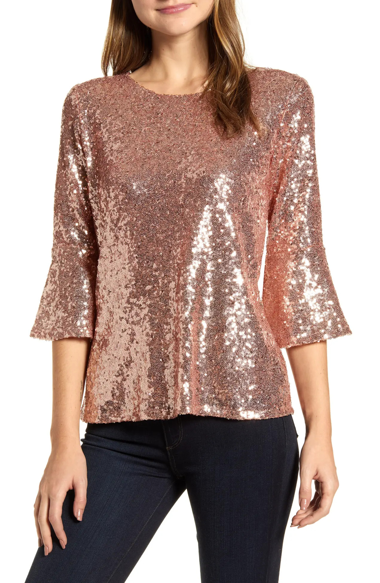 Gibsonlook | X Glam Living in Yellow Bell Sleeve Sequin Top | Nordstrom Rack | Nordstrom Rack