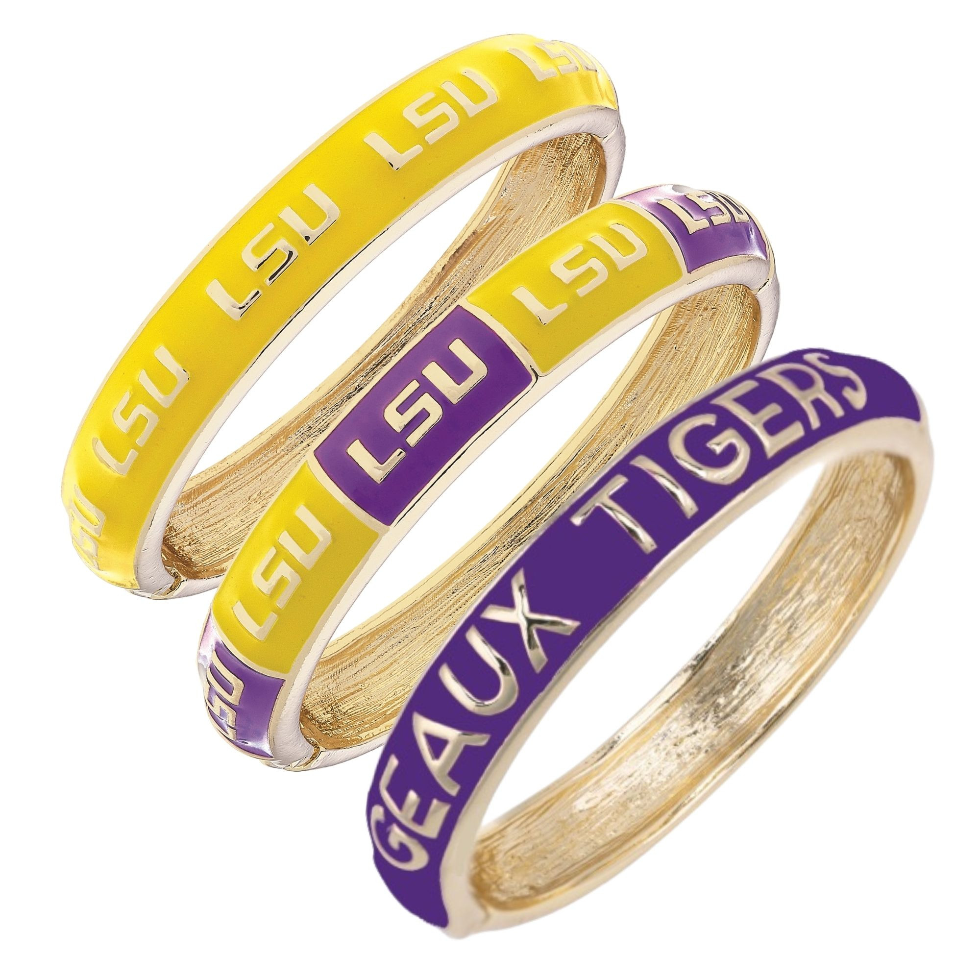 LSU Tigers CANVAS Style 18k Gold-Plated Logo & Slogan Hinge Bangle Set of 3 | Fanatics
