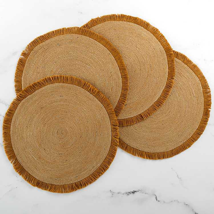 New! Ochre Round Jute Trim Placemats, Set of 4 | Kirkland's Home