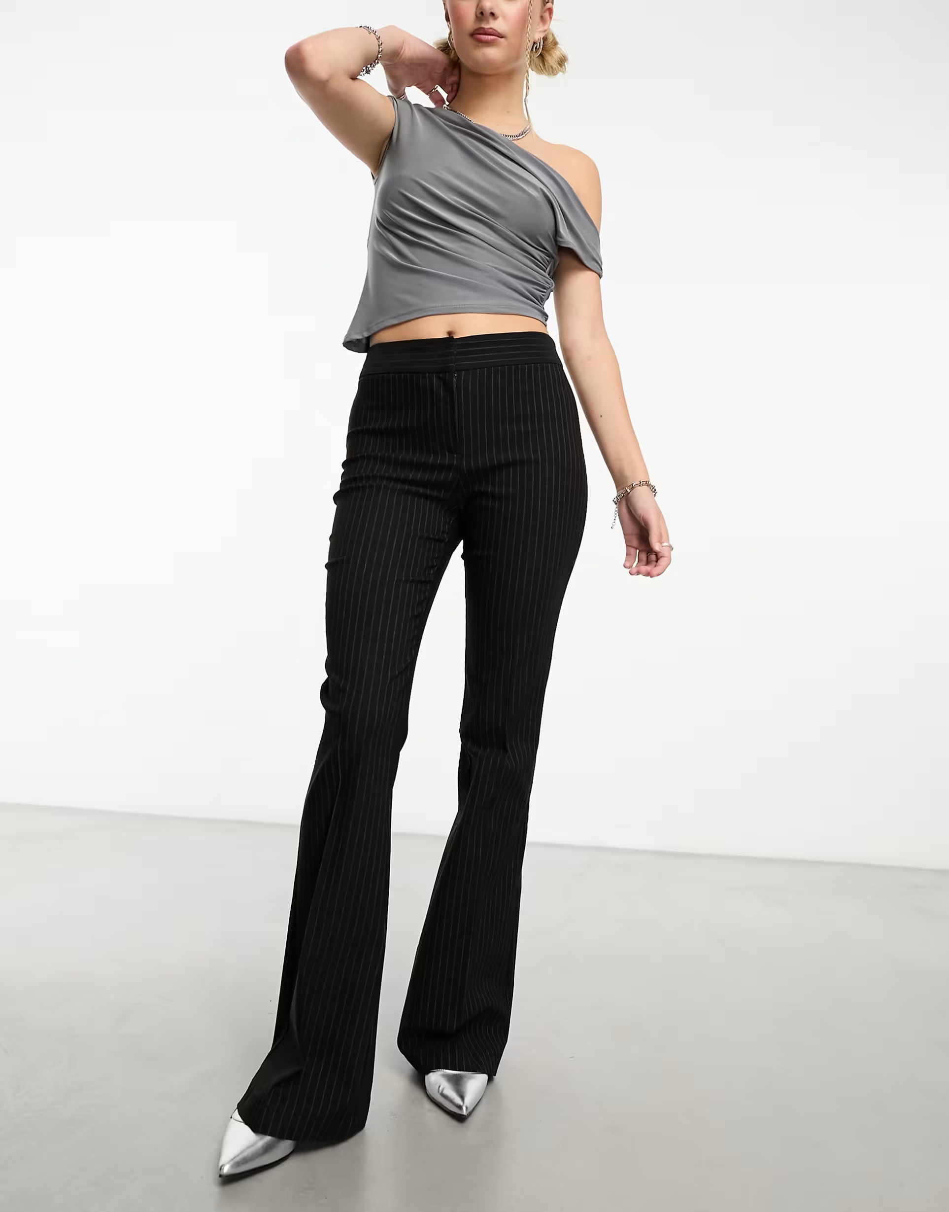 COLLUSION mid rise extreme flare trouser in pinstripe | ASOS (Global)