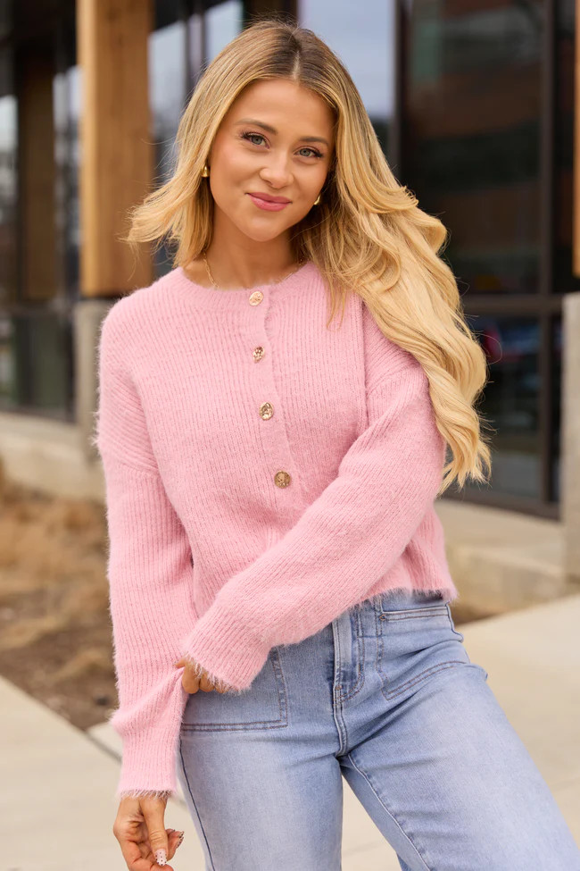 Teddy Pink Fuzzy Cardigan | Pink Lily