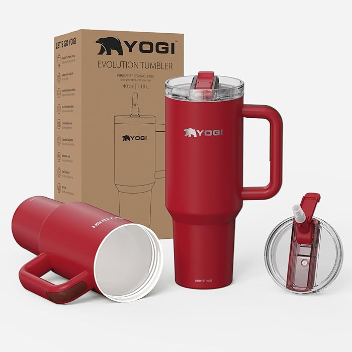 YOGI Ceramic Lined Metal Allergy Safe 40oz Tumbler with Handle and Straw Leakproof Flip & Sip Lid... | Amazon (US)