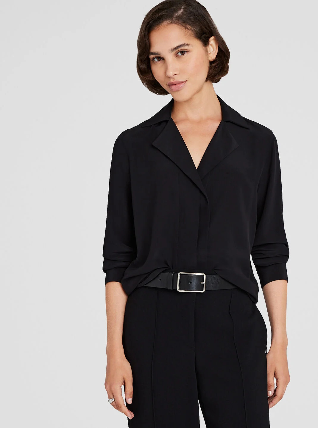 Club Monaco Silk Open-Neck Blouse Black M | Club Monaco (Global)