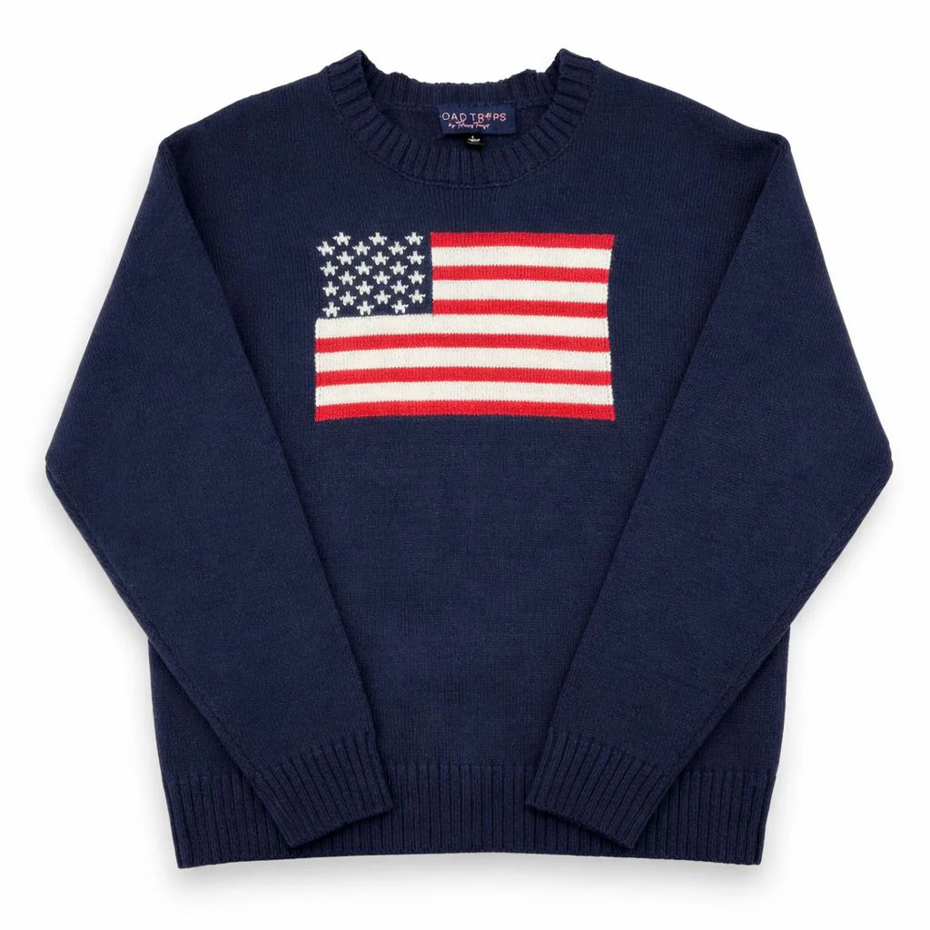 Navy American Flag Crewneck Sweater | The Horseshoe Crab