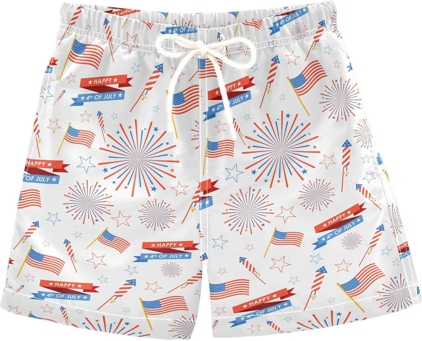 Aflyko 4th of July Boys' Board Shorts Liberty Fireworks Stars Swimwear Swim Trunks 2-14T | Amazon (US)