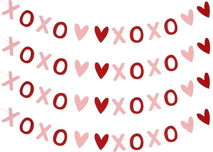 4Pcs XOXO Heart Garland Red and Pink, Valentines Day Decorations,Valentine Decor,Heart Hanging Ga... | Amazon (US)