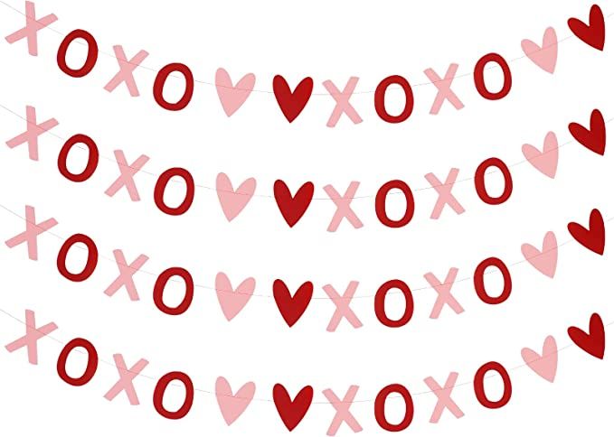 4Pcs XOXO Heart Garland Red and Pink, Valentines Day Decorations,Valentines XOXO Decor,Heart Hang... | Amazon (US)