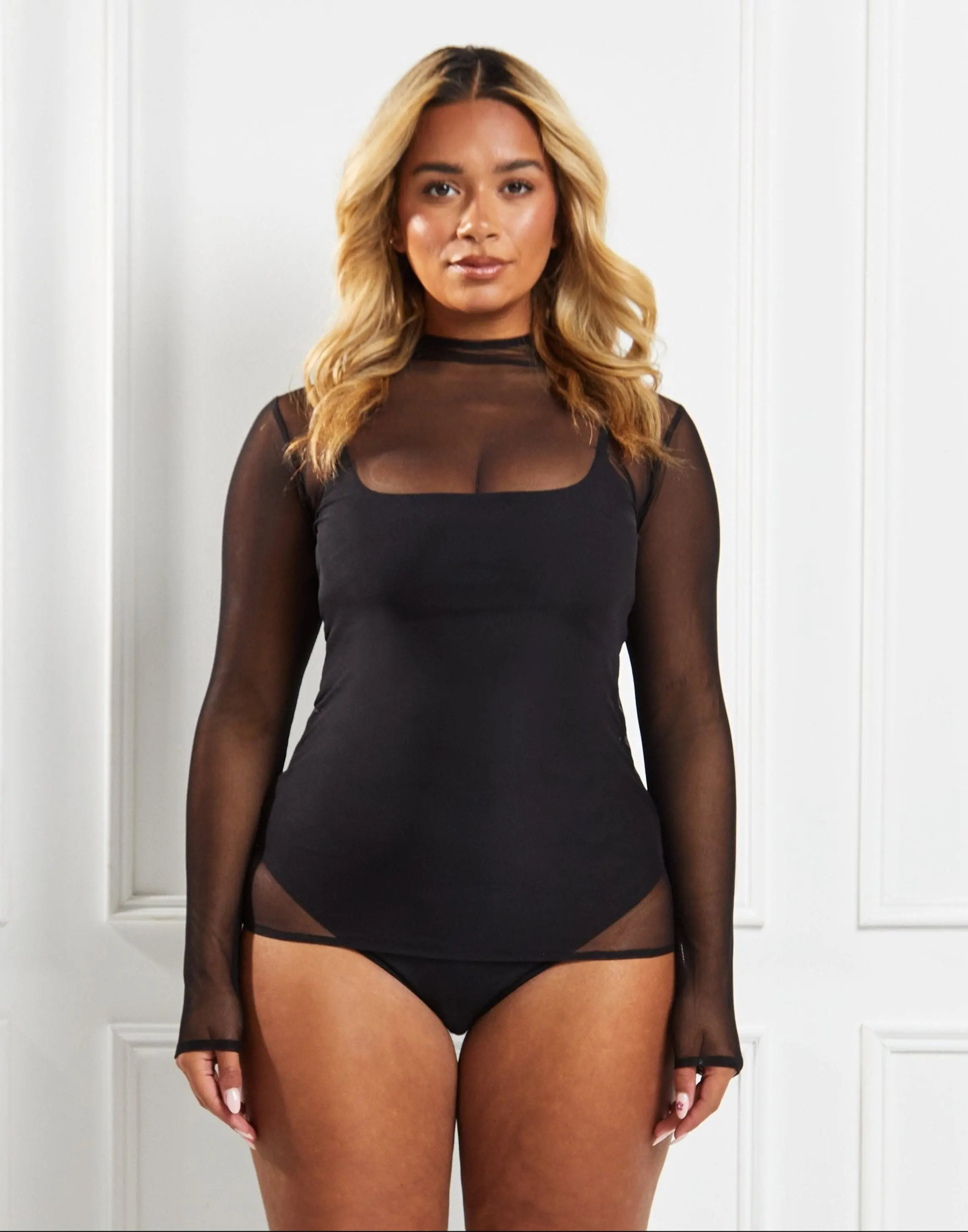 Mesh Top Long Sleeve - 'Celine’ - Black - RELR | RELR