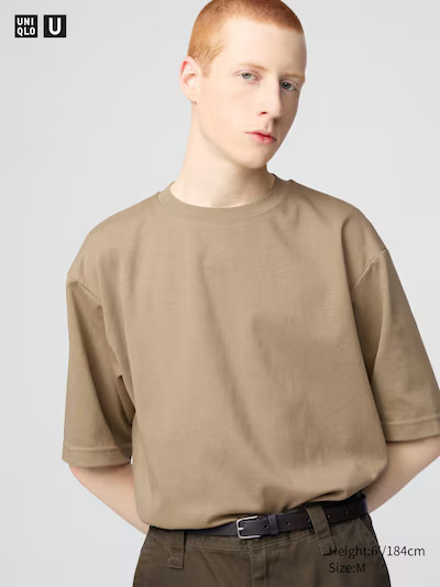 Uniqlo U AIRism Cotton Oversized Crew Neck Half Sleeve T-Shirt | Uniqlo Australia