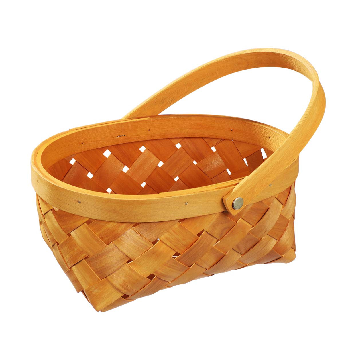 Wooden Small Woven Basket, 8.4 x 6.2 x 3.9 inch Portable Handmade Rattan Storage Container with H... | Amazon (US)