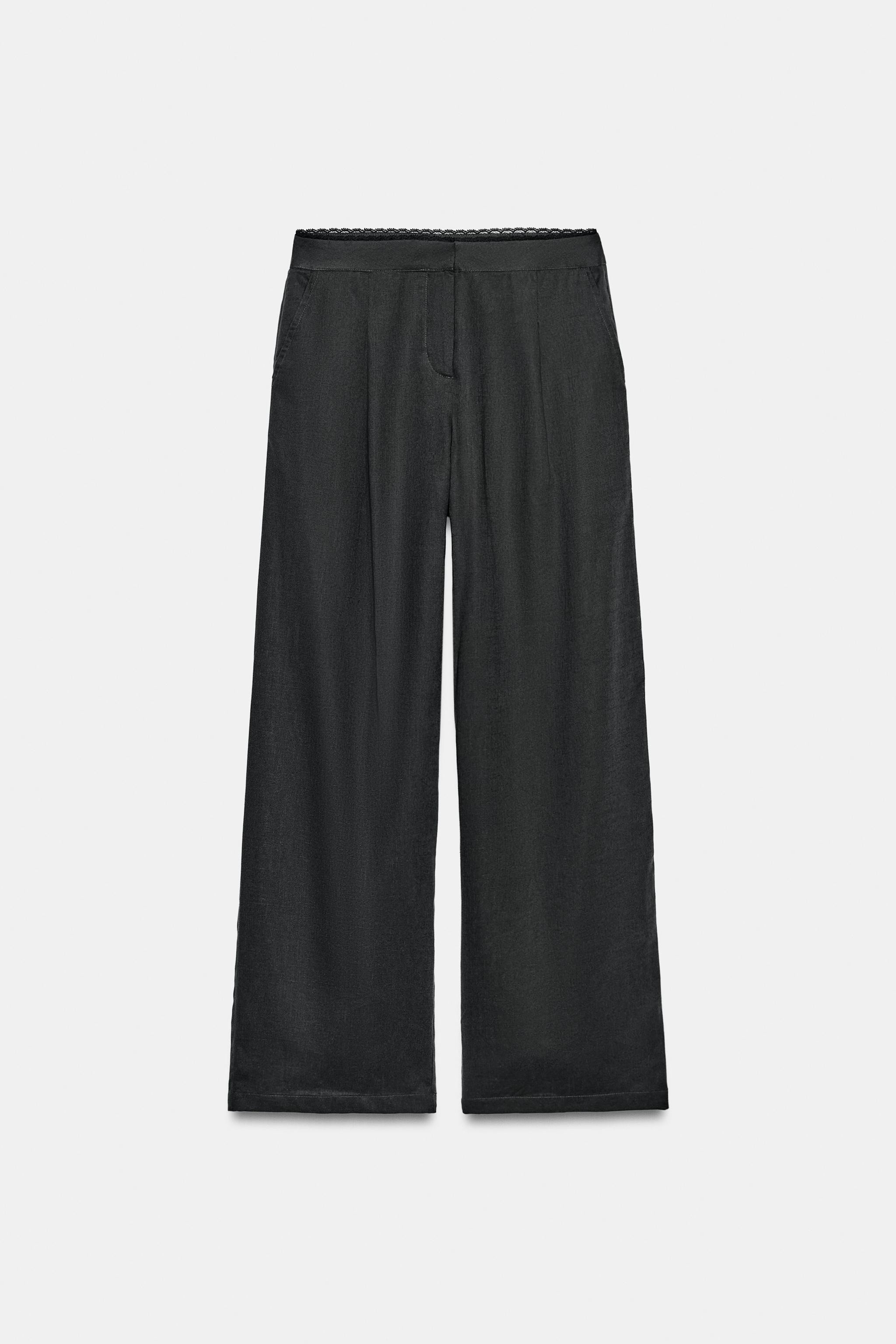 Model height: 180 cmTrousers made of a linen blend. Mid-waist with lace trim and front darts. Fea... | Zara UK
