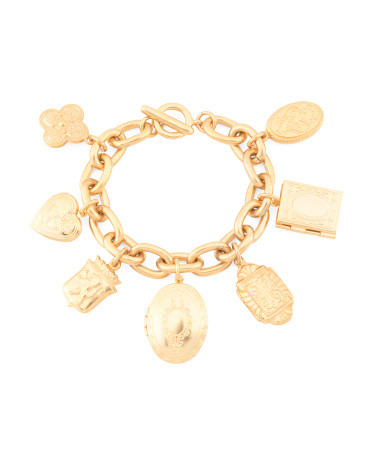 Made In Usa 24k Gold Plated Royal Locket Charm Bracelet | TJ Maxx