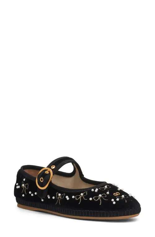 Valentino Garavani Embellished Mary Jane Flat in Black at Nordstrom, Size 8.5Us | Nordstrom
