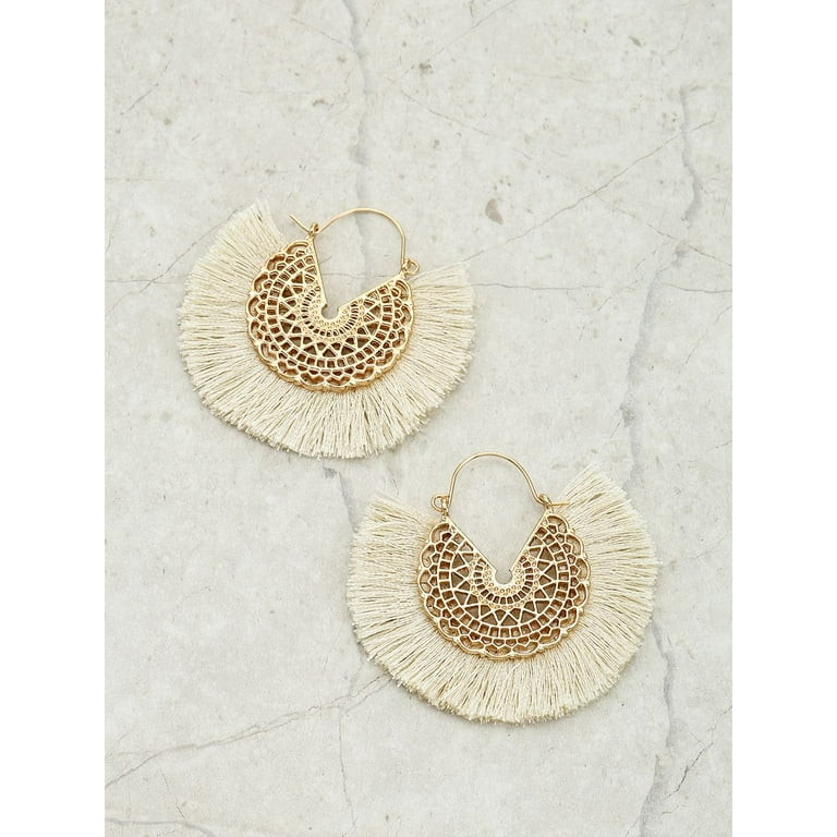 Time and Tru Women's Goldtone and Ivory Tassel Fringe Earring | Walmart (US)