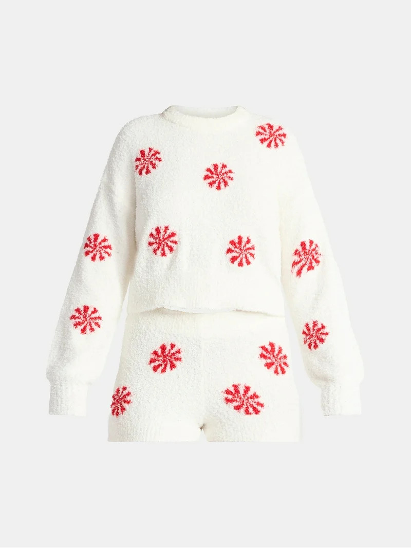 No Boundaries Christmas Plush Sweater and Shorts Set, 2-Piece, Women’s | Walmart (US)