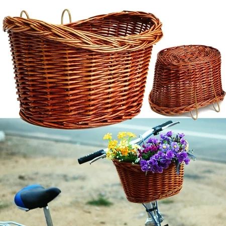 Brown bicycle basket Handmade Willow Wicker Errand Basket Bicycle Bike Front Basket Dogs Pets Shoppi | Walmart (US)