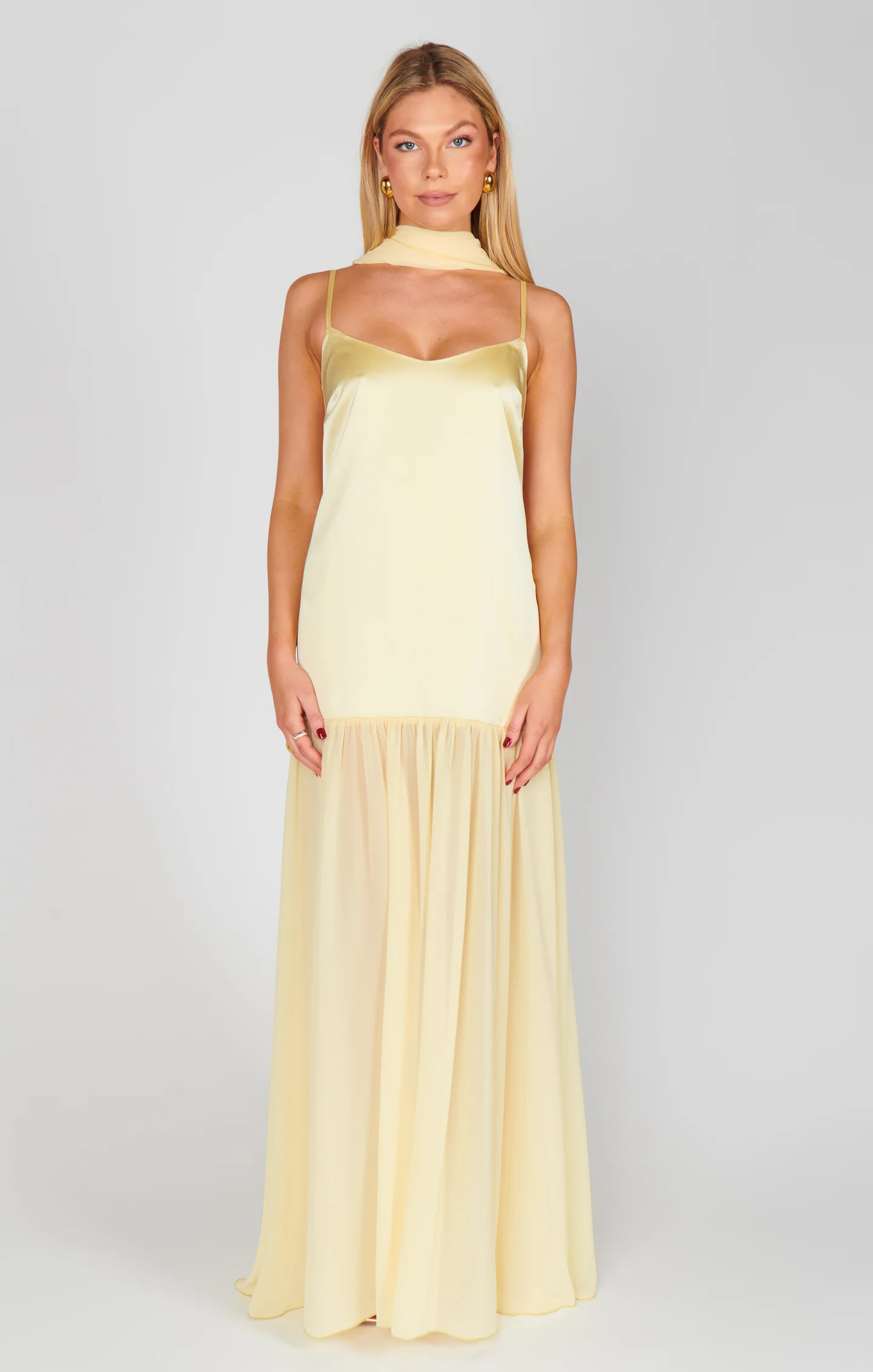 Dalia Maxi Dress ~ Pale Yellow Luxe Satin | Show Me Your Mumu