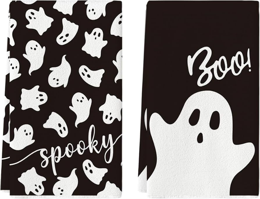 Artoid Mode Black Ghost Spooky Halloween Kitchen Towels Dish Towels, 18x26 Inch Boo Decoration Ha... | Amazon (US)
