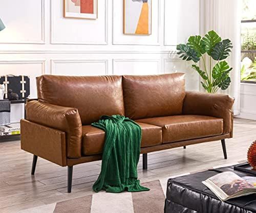Vonanda Faux Leather Sofa Couch, Mid-Century Handmade with 74 inch Living Room Couch with Eucalyp... | Amazon (US)