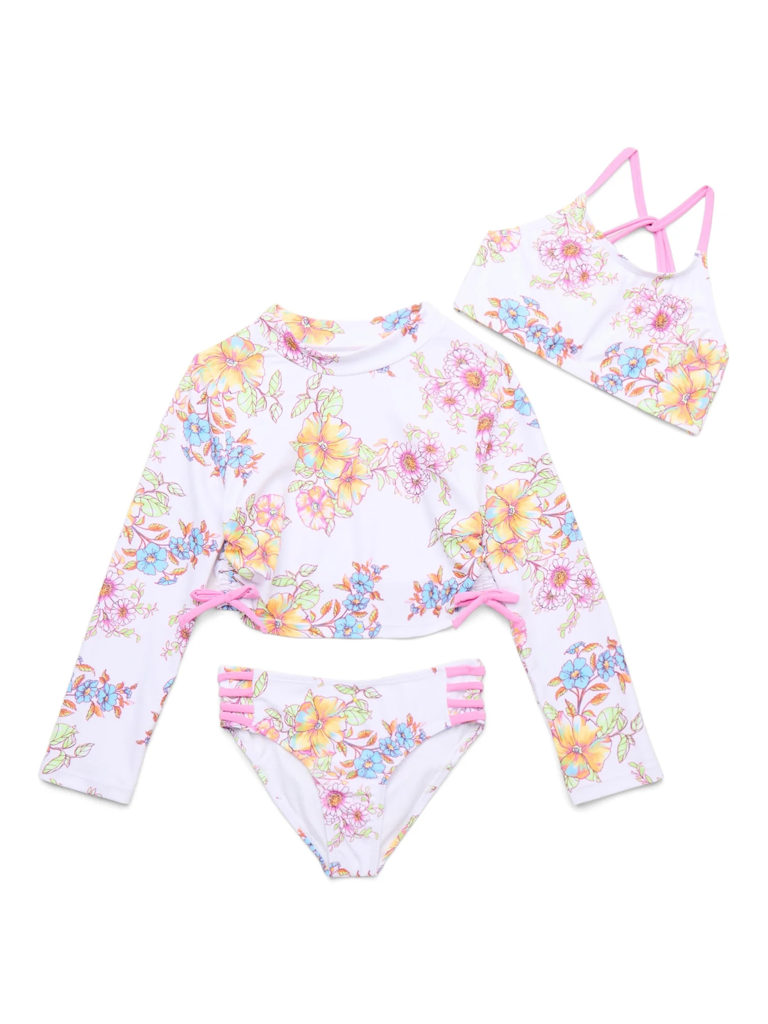 Jessica Simpson Girls Bikini Top, Crop Top and Bikini Bottoms Swimsuit Set, 3-Piece Sizes XS-XL | Walmart (US)
