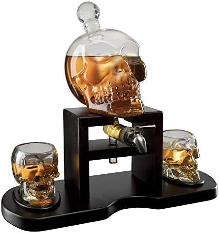 Skull Whiskey 750mL Decanter Set With 2 Halloween Skull 3oz Glasses and mahogany Wooden Base The Win | Amazon (US)