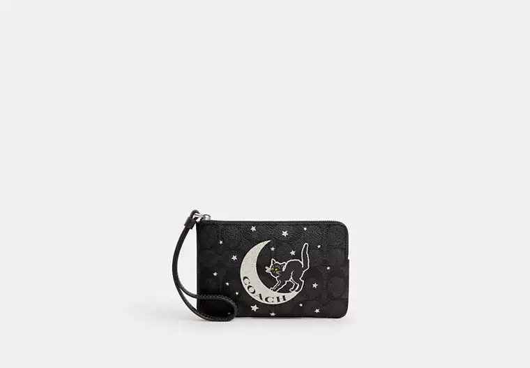 Corner Zip Wristlet In Signature Canvas With Halloween Graphic | Coach Outlet US
