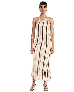 MOON RIVER Women's Halter Fringe Midi Dress | Amazon (US)