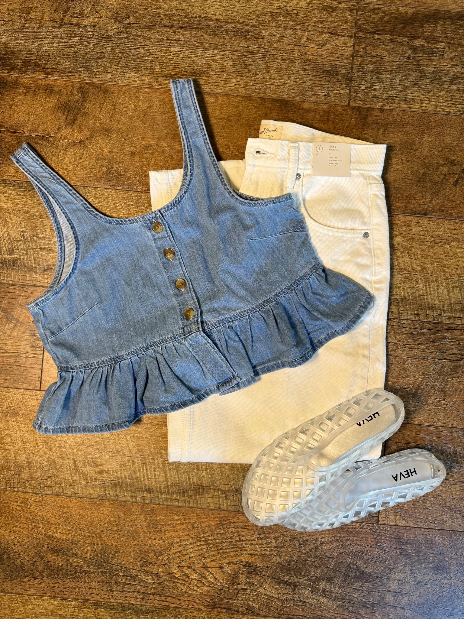 The perfect white denim barrel jean. The perfect barrel fit at Target prices 🙌
5’7”/140 size 6 
Small in AE tank
The best jellies I’ve tried so far from Amazon 



#LTKmomlife #LTKWorkwear #LTKootd