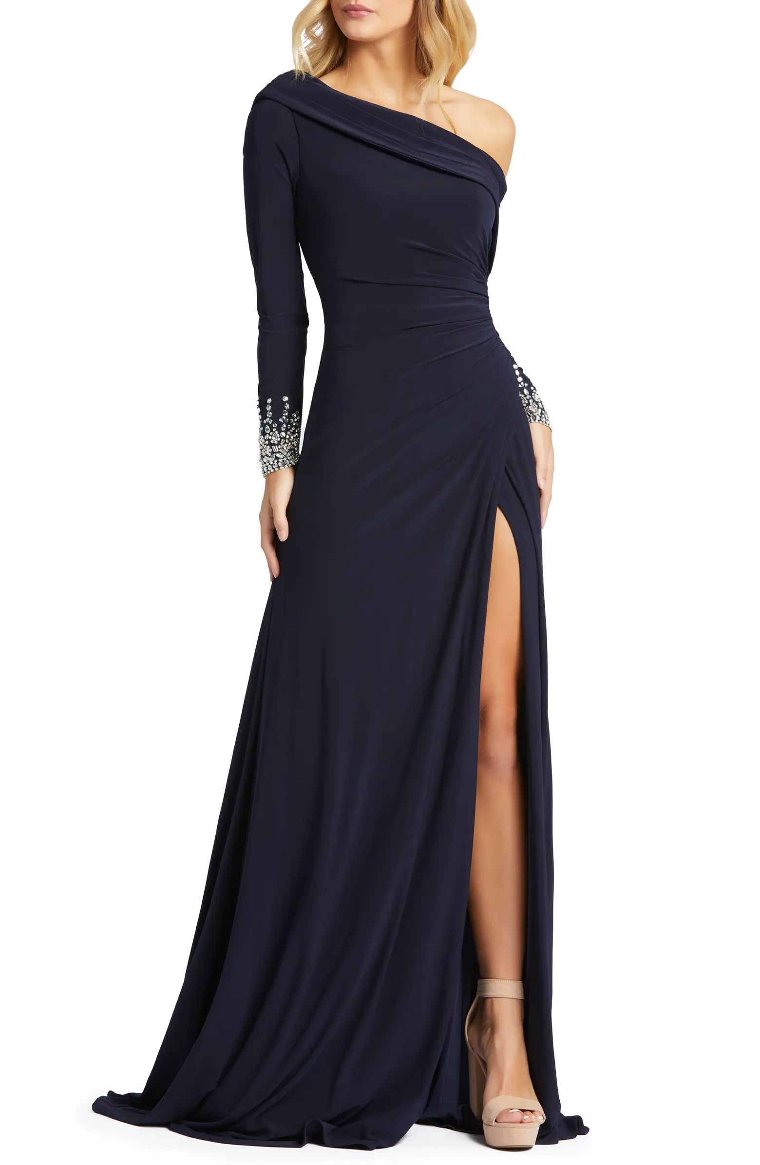 One-Shoulder Long Sleeve Jersey Gown | Nordstrom