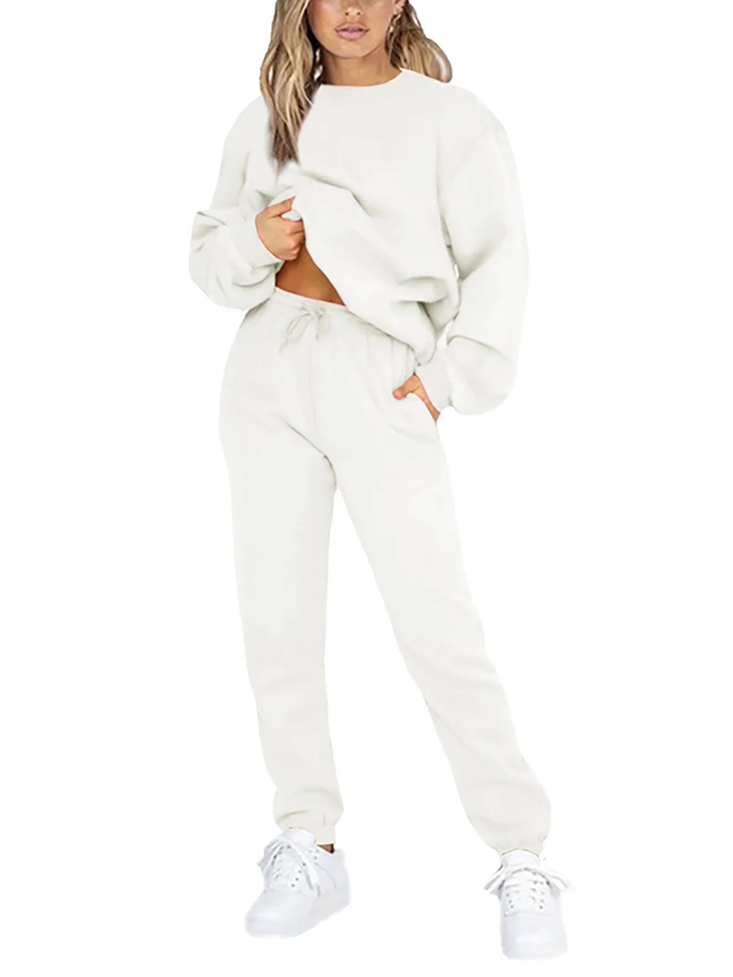 Capreze Long Sleeve Sweatsuits For Womens Solid Color Casual Lounge Sets Long Sleeve Activewear J... | Walmart (US)