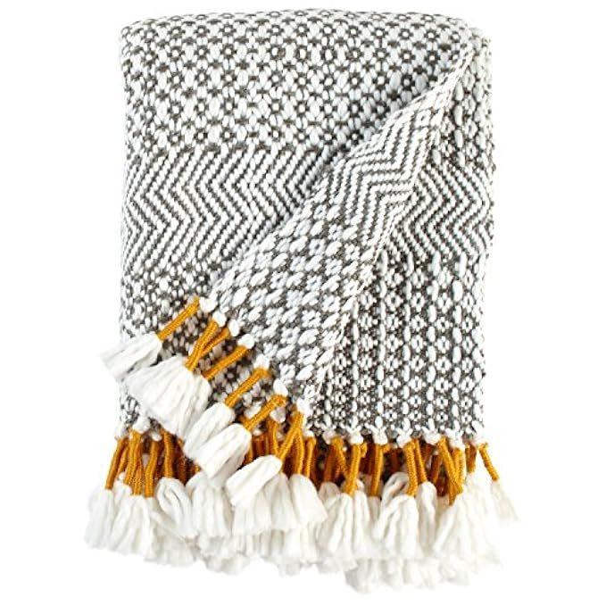Rivet Modern Hand-Woven Stripe Fringe Throw Blanket, Soft and Stylish, 50" x 60", Charcoal | Amazon (US)