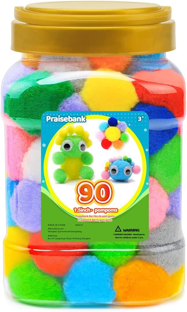 Praisebank Multi-Colored Pom poms, 90pcs, 1.5inch/4cm, Pom Poms for Arts and Crafts, Pom Pom Ball... | Amazon (US)