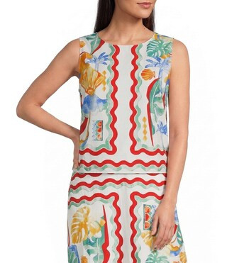 Gibson & Latimer Woven Floral Print Crew Neck Sleeveless Cropped Coordinating Top | Dillard's | Dillard's