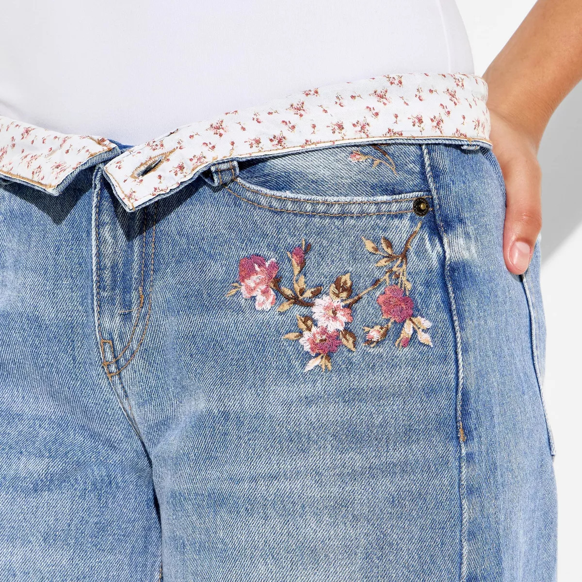 Women's Ultra Low-Rise Baggy Jeans - Wild Fable\u2122 Medium Wash | Floral Print Waistband 2 | Target