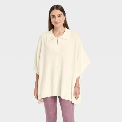 Women's Collar Pullover - A New Day™ Cream One Size | Target