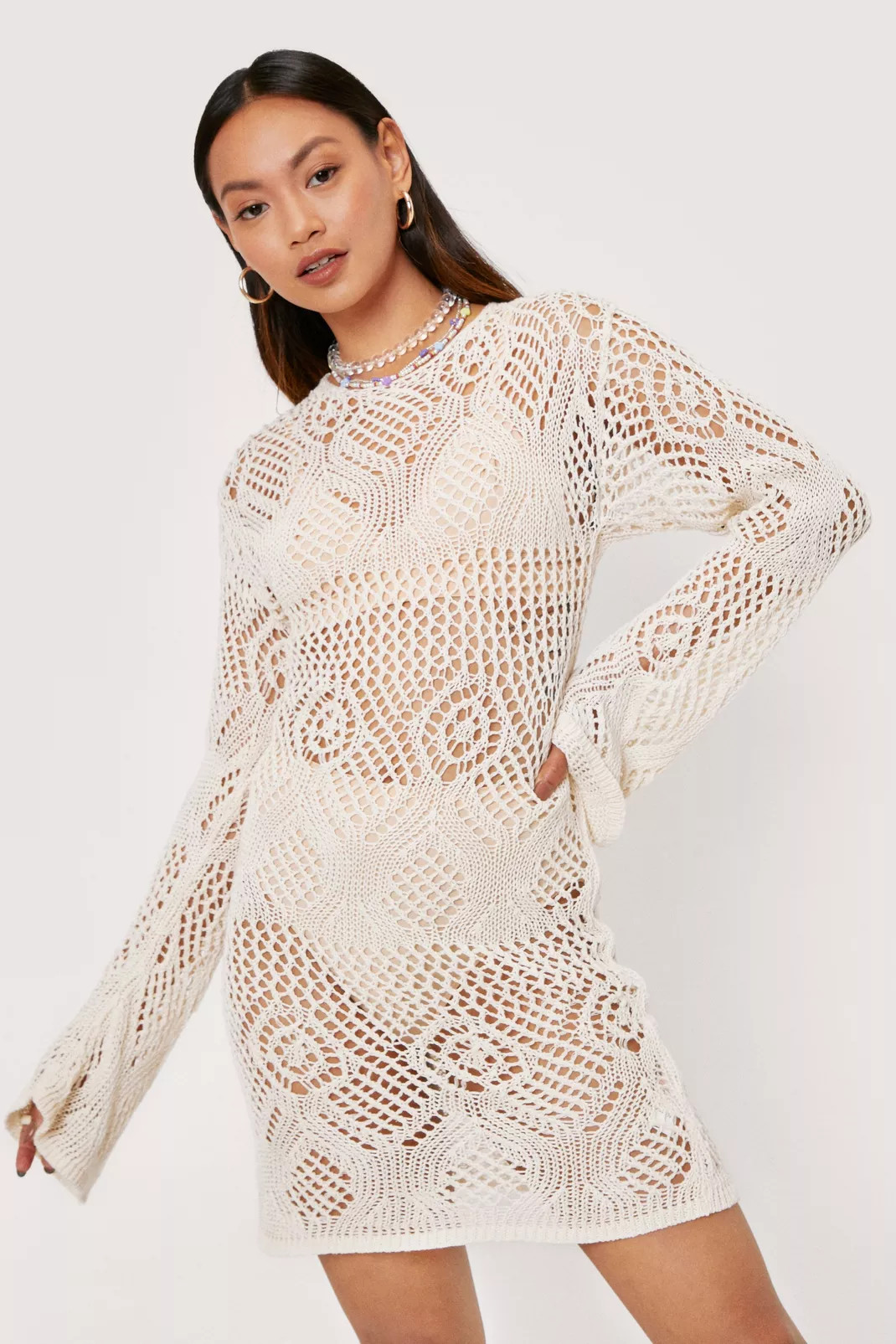 Petite Open Back Crochet Mini Dress | Nasty Gal (US)