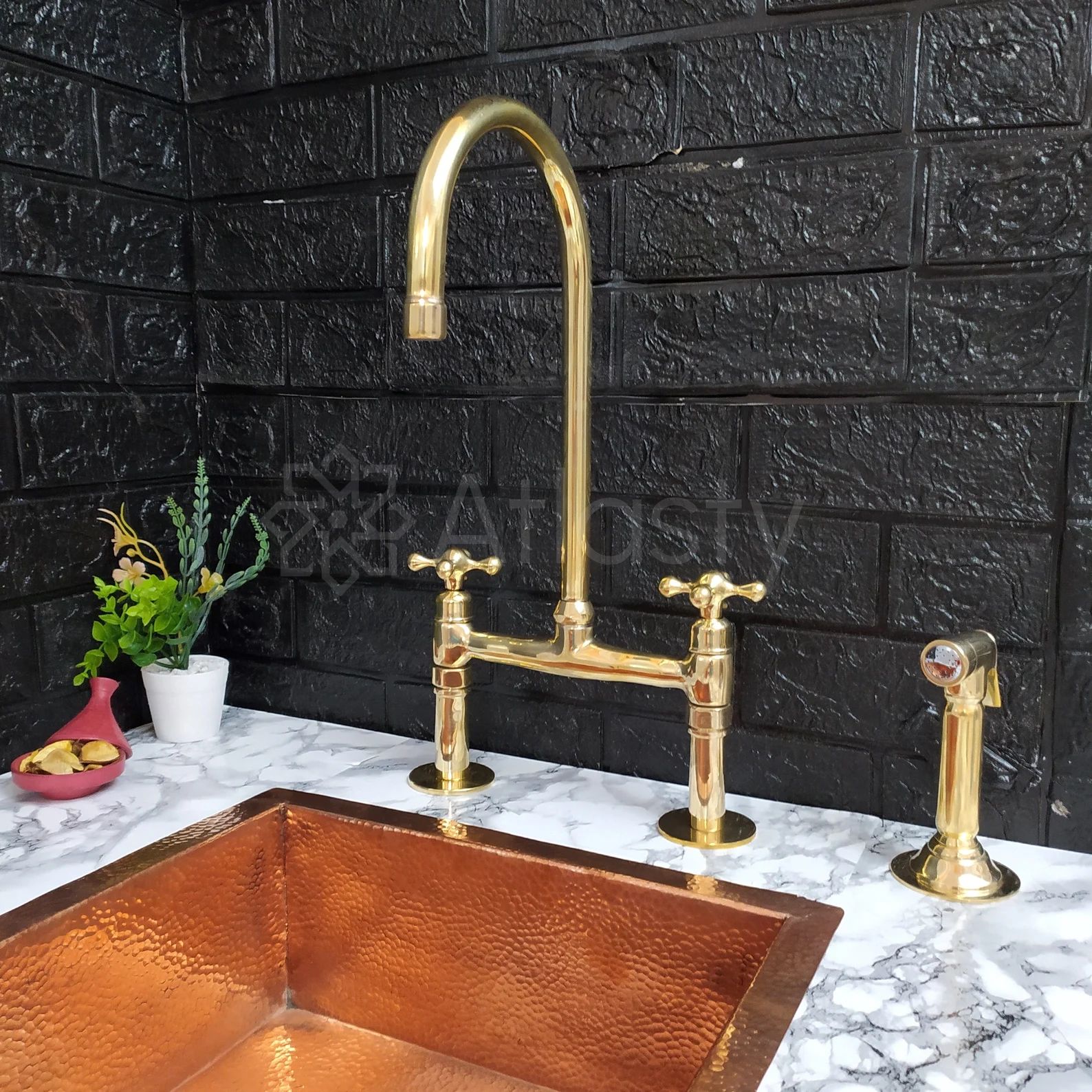 Unlacquered Brass Bridge Kitchen Faucet Straight Legs With | Etsy | Etsy (US)