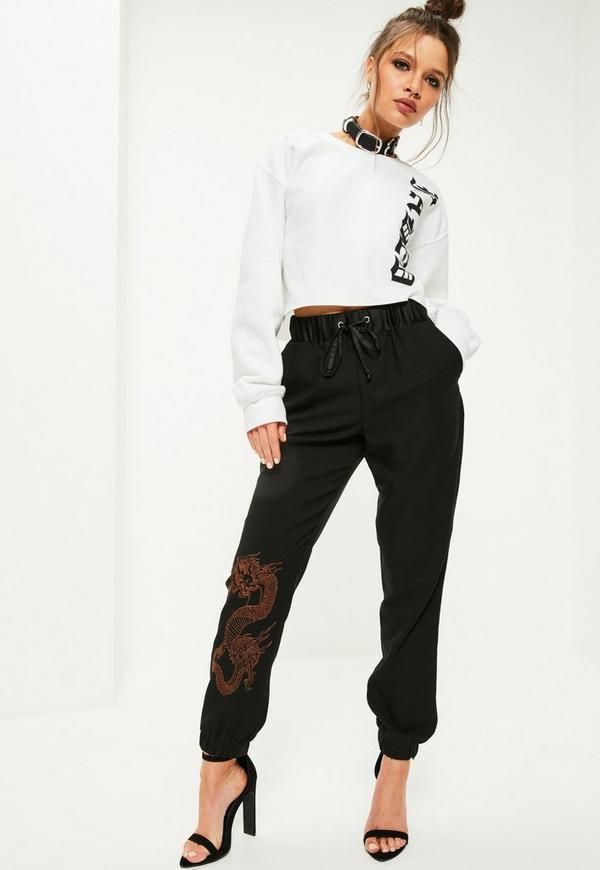 Black Snake Print Embroidered Cuffed Joggers | Missguided (US & CA)