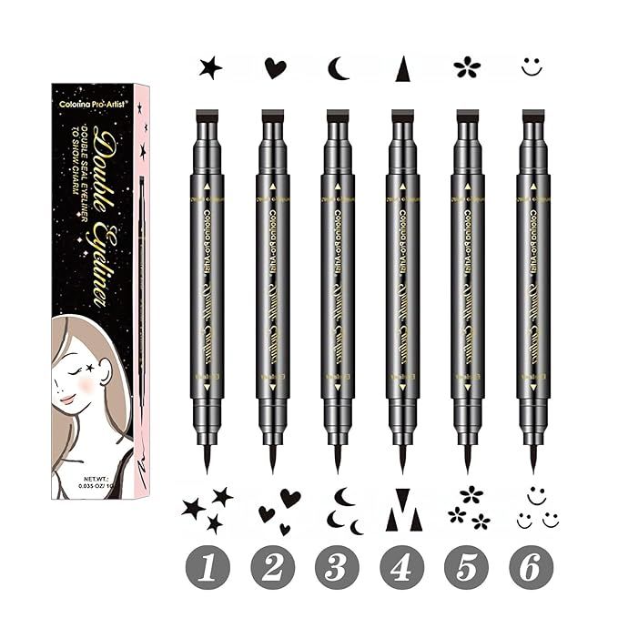 Sumeitang 6 Pcs Double-headed Eyeliner Stamps Set Black Liquid Eye Liner Pen Stencils Tattoo Tool... | Amazon (US)