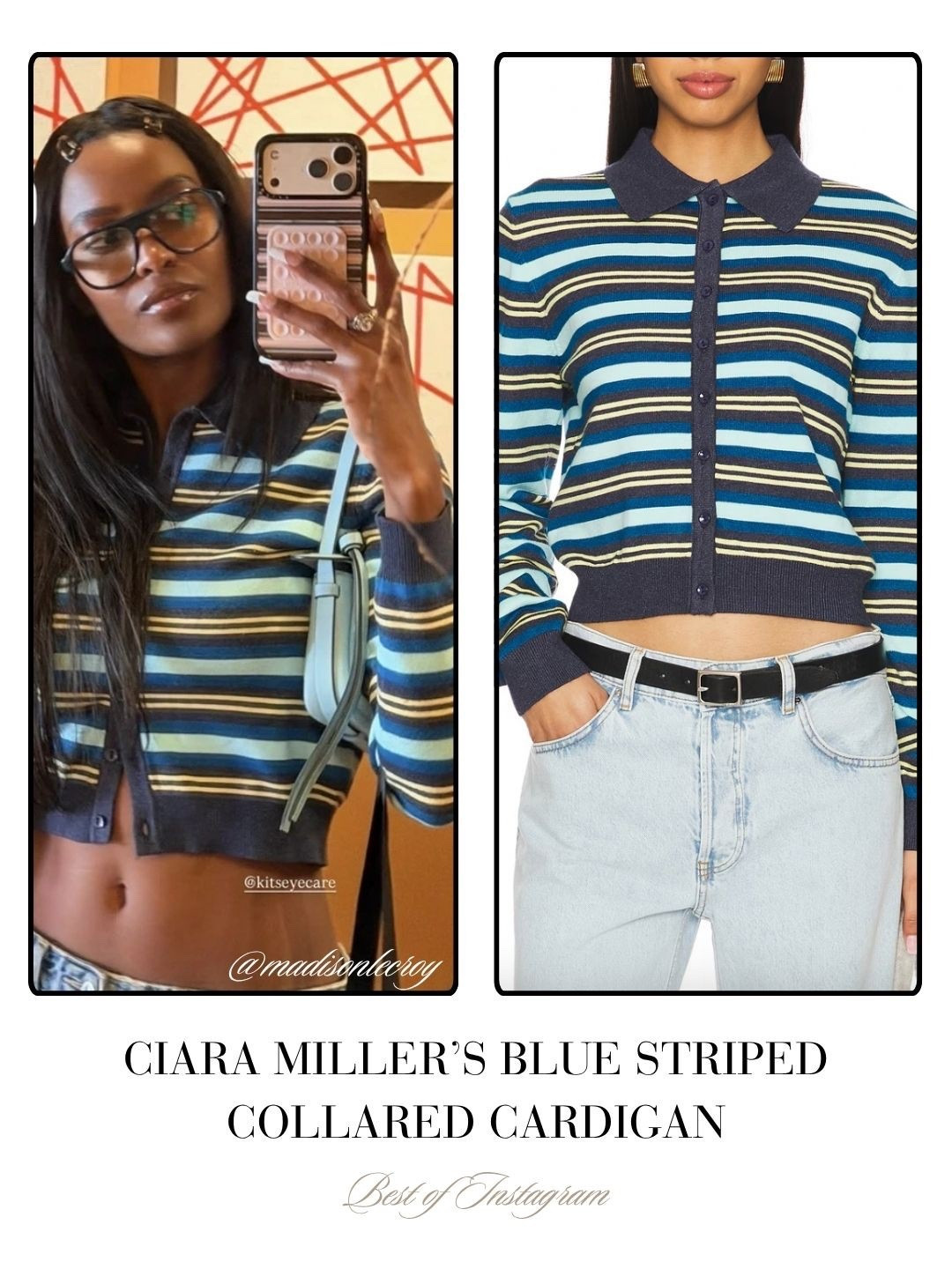Ciara Miller’s Blue Striped Collared Cardigan 📸 + ID = @ciaramiller 