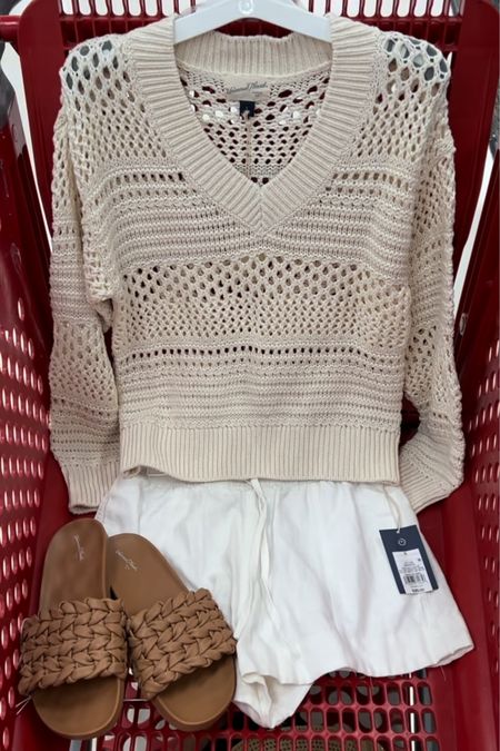 Target outfit idea with this gorgeous crochet sweater, fits tts (size up if you want it oversized). Shorts and sandals tts 

#LTKunder50 #LTKsalealert #LTKunder100