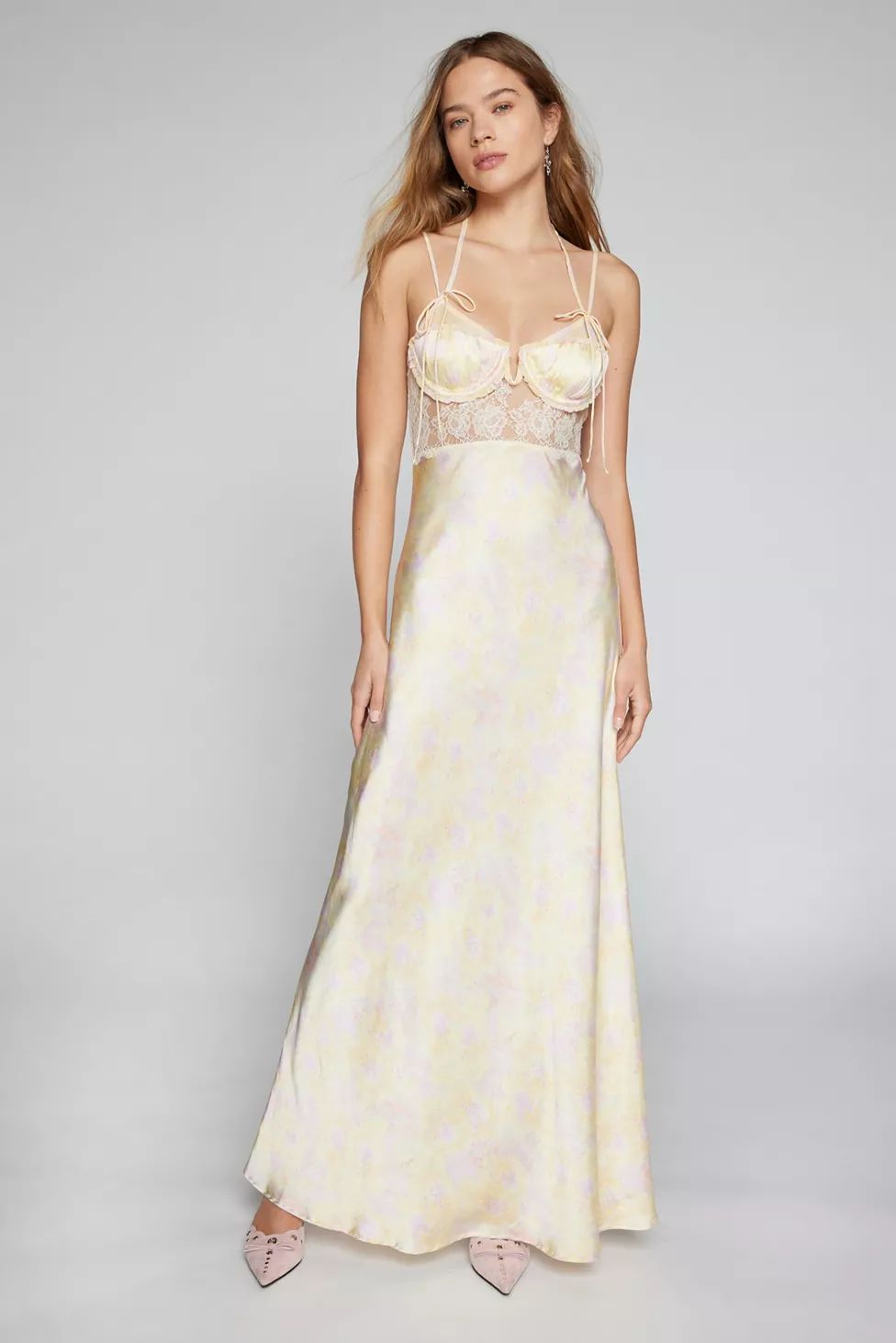 For Love & Lemons Amora Satin & Lace Maxi Dress | Urban Outfitters (US and RoW)