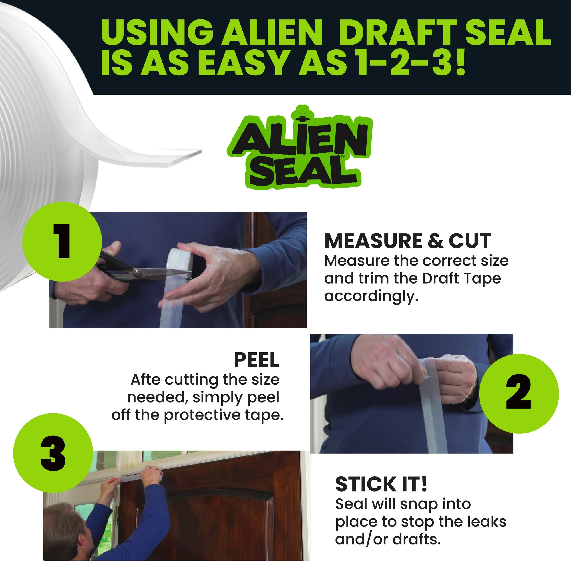 Alien Seal Draft Seal Window Door Seal Strip Transparent Windproof Sealing Tape Self Adhesive Dra... | Walmart (US)